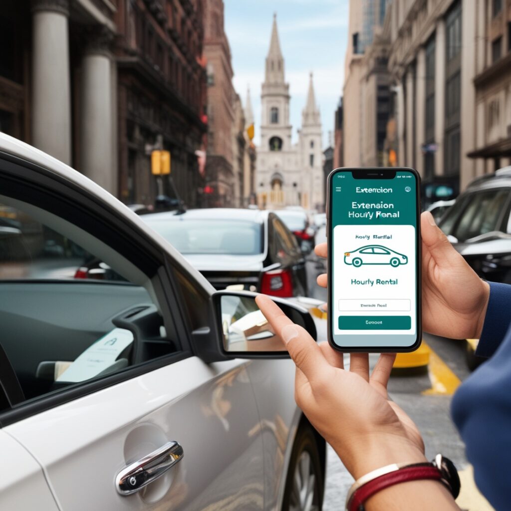 A person extending a car rental through an app